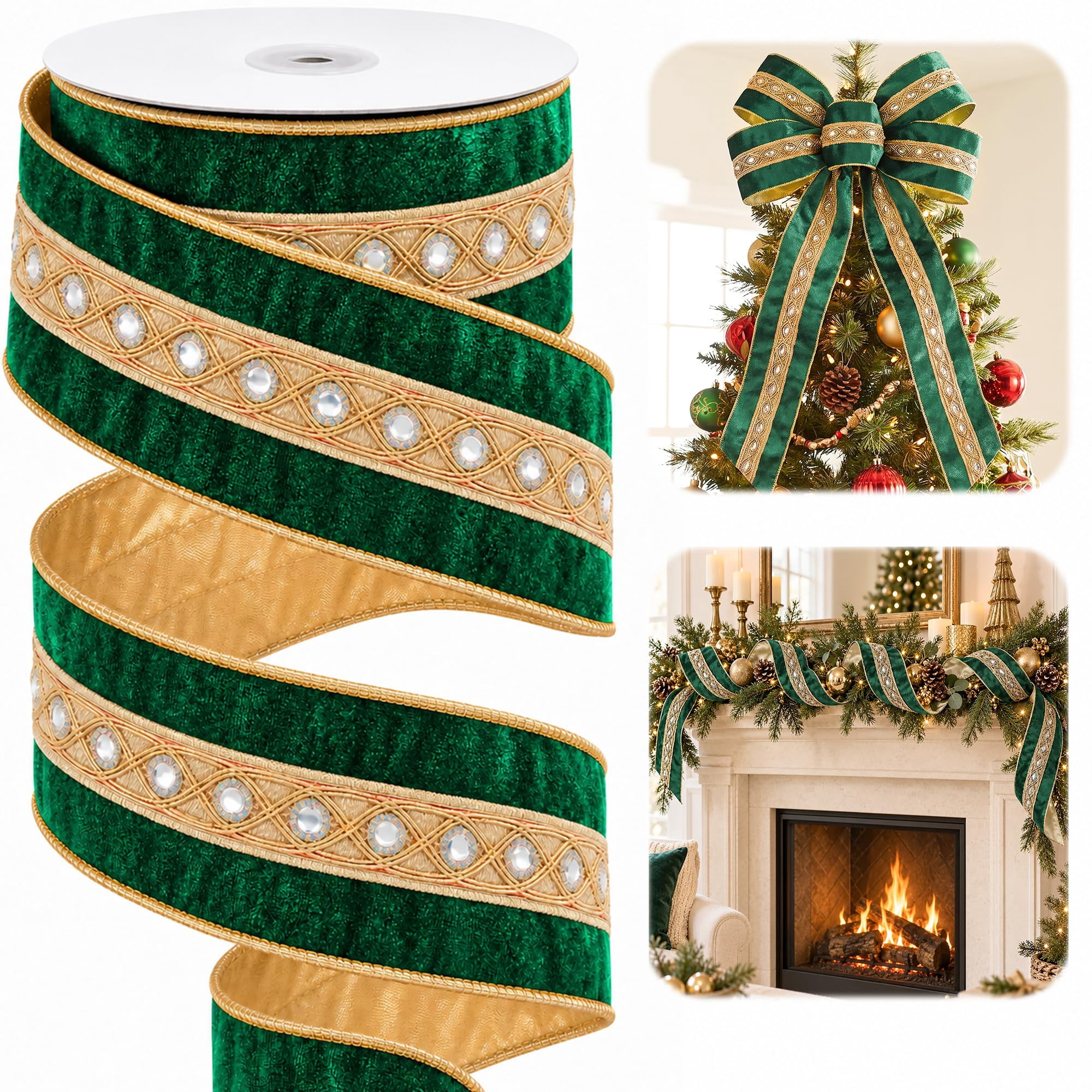 Green Ribbed Ribbon EBaokuup 12 yard Reversible Christmas Ribbon, 2.5 inch Green Velvet and ...