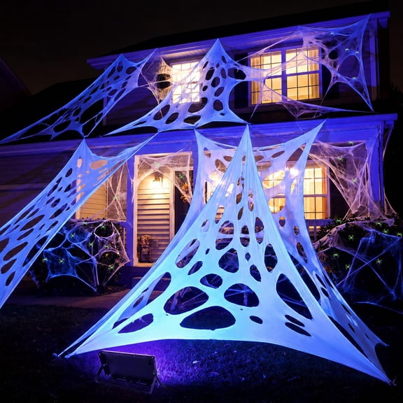 EBaokuup 1360 sqft White Glow Spider Web, 472 x 40 inch Stretch Cobweb with Blacklight and Spiders