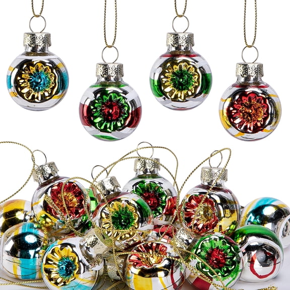 EBaokuup 16 Pcs 1.18 Inch Glass Reflector Ball Christmas Ornaments, Multicolor Hanging Decor for Tree