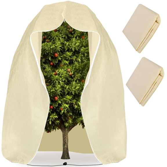 EBaokuup 2 Pack 94 x 79 inch Plant Covers, Winter Frost Protection with Zipper and Drawstring for Outdoor Trees