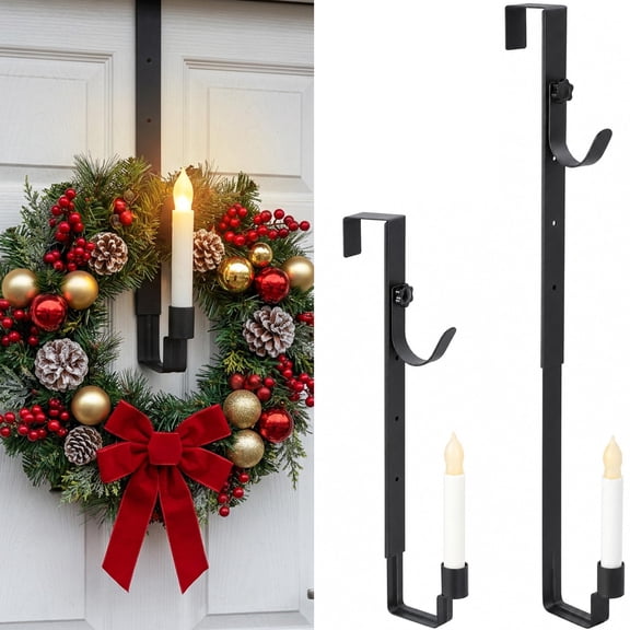 EBaokuup 2 Pack Adjustable Christmas Wreath Hangers with Candle Holders and Plastic Candles, 15.725 inch Metal Hooks