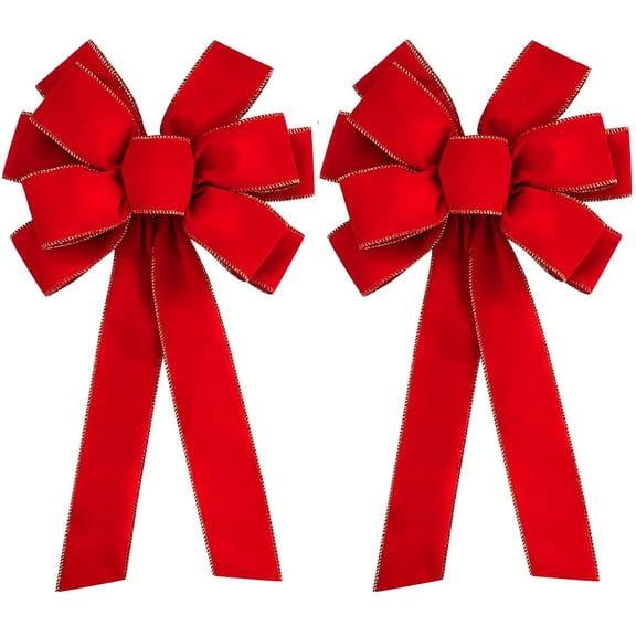 EBaokuup 2 Pack Large Red Velvet Christmas Bow, Gold Edge Tree Topper and Wreath Decoration