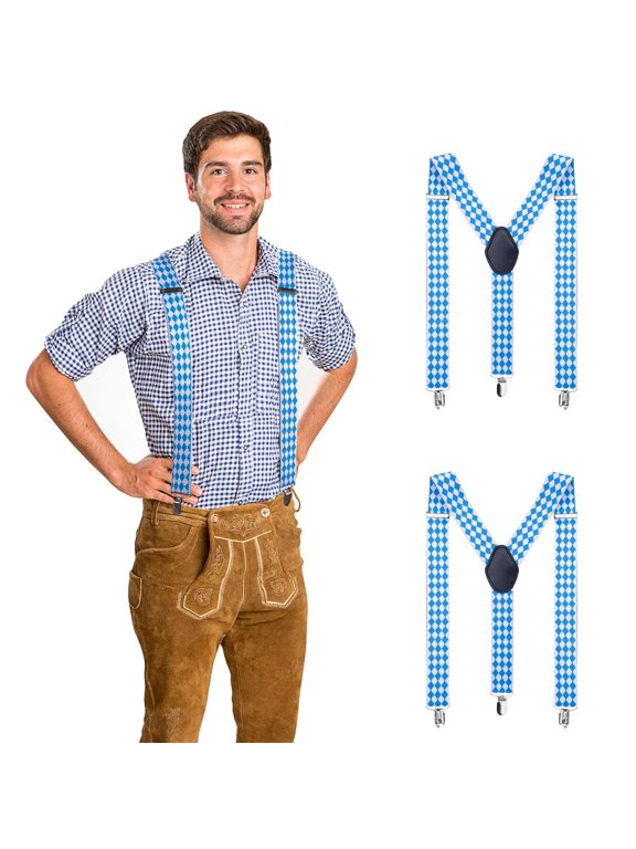 2 Pcs 1.4 inch Y-Shape Elastic Oktoberfest Suspenders for Men