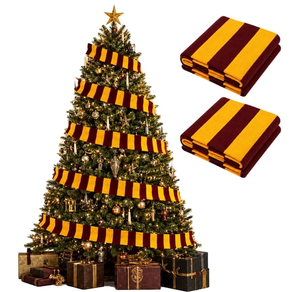 EBaokuup 2 Pcs 10 ft Wizard Christmas Tree Scarf Garland, Red Yellow Striped Ribbon for Holiday Decor