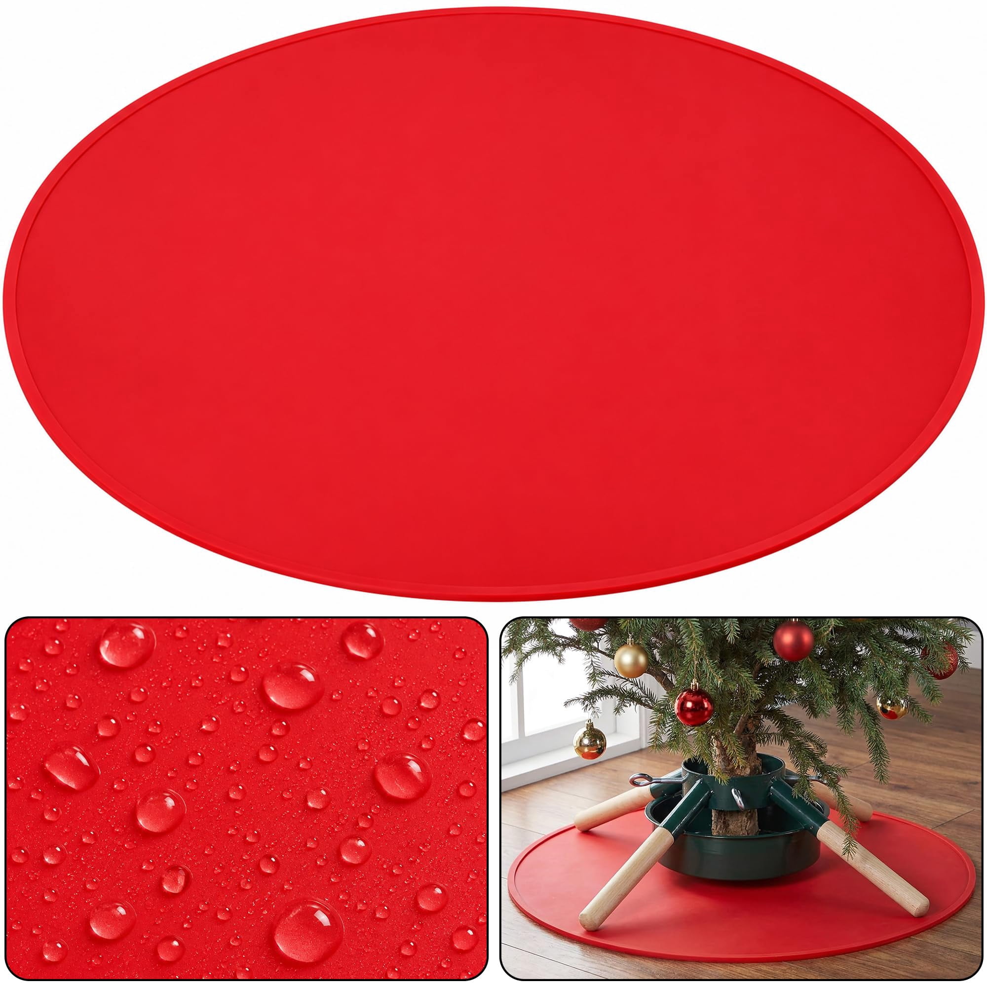 EBaokuup 28 inch Red Silicone Christmas Tree Mat, Waterproof Round ...