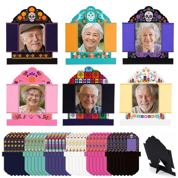 EBaokuup 36 Pack Day of the Dead Paper Photo Frames, Sugar Skull Picture Frame Set for Dia de los Muertos Ofrenda Decor