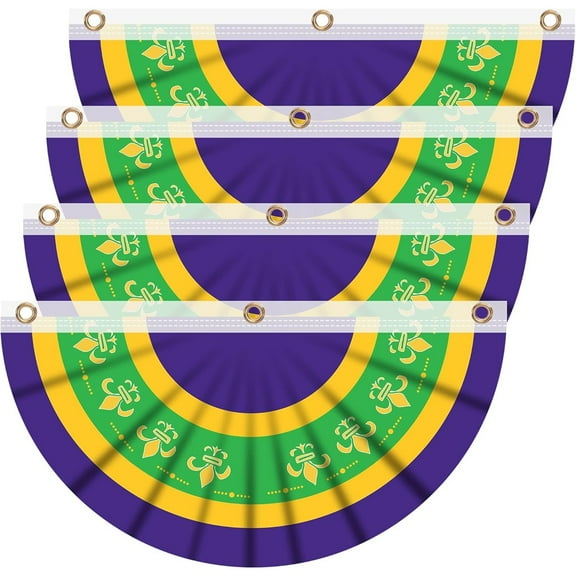 EBaokuup 4 Pack Mardi Gras Bunting Flag Banner - 33.8" x 20" New Orleans Mardigras Mardi Gras Polyester Fabric Flag for Carnival Outside Porch Rail or Window Decoration,Mardi Gras Bunting-4PCS