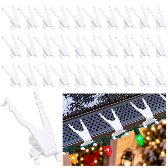 EBaokuup 40 Pcs White Gutter Guard Clips, Christmas Light Clips for Mesh Gutter Guards, Outdoor Holiday Lights