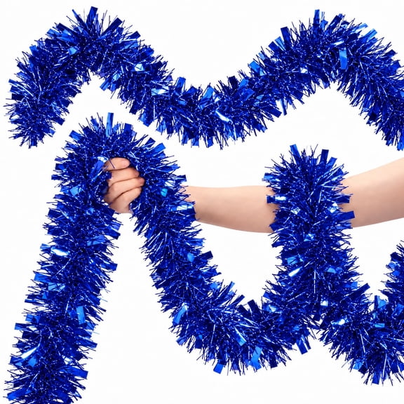 EBaokuup 52.5 ft Blue Christmas Tinsel Garland, 3 Inch Metallic Foil Garland for Tree, Mantel and Party Decor
