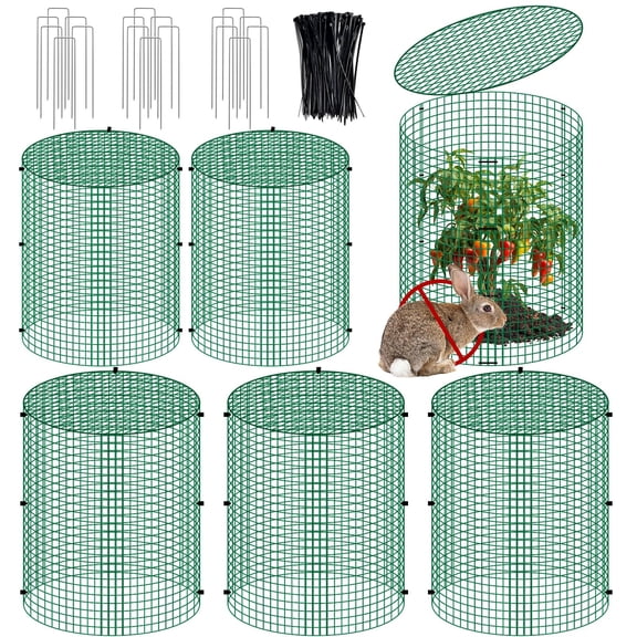 EBaokuup 6 Pack 13 x 16 Inch Wire Plant Protectors, Garden Mesh Plant Cages with Stakes and Zip Ties