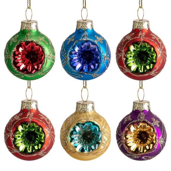 EBaokuup 6 Pcs 1.6 inch Glass Reflector Ball Christmas Ornaments, Multicolor Hanging Decor for Tree