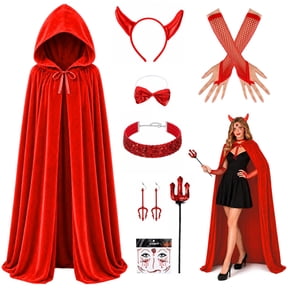 EBaokuup 8 Pcs Women Devil Costume Set, Red Halloween Accessories Kit with Cape and Trident