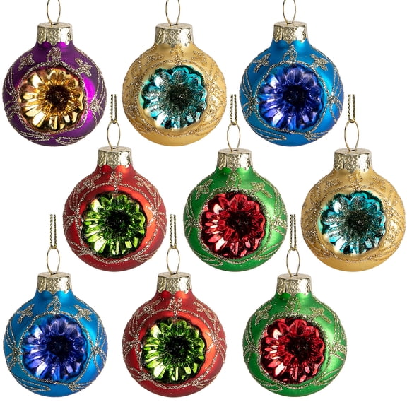 EBaokuup 9 Pcs 1.6 inch Glass Reflector Ball Christmas Ornaments, Multicolor Hanging Decorations for Tree and Home