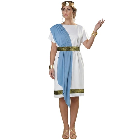EBaokuup Adult Roman Toga Costume Set, Blue Greek God Outfit for Halloween Cosplay