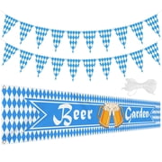 EBaokuup Oktoberfest Bavarian Banner Set, 20 x 118 Inch Sign and 32 Ft Checkered Pennant Flags