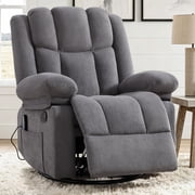Ebello 8-Point Massage Manual Swivel Rocker Recliner with Heating, Short Plush Glider Reclining Chair Side Pockets for Living Room, Apartment, Gray