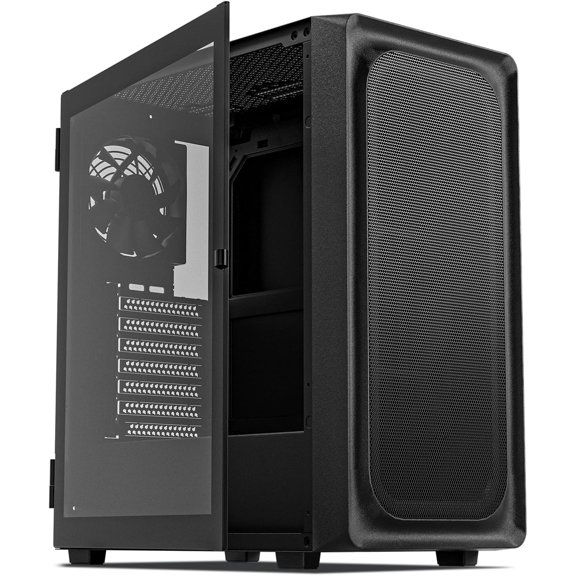 EC2 ATX Mid Tower Gaming Computer PC Case, Type-C Ready | Supports 50 Series Graphics Cards, Tempered Glass Side Panel, up to 8 x 120mm Fans & 360mm Radiator, 1 x Pre-Installed Fan
