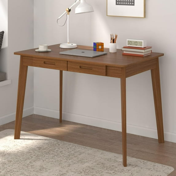 ECACAD Computer Desk with 2 Drawers, 39” Home Office Desk, Writing Study Working Table for Bedroom, Dark Brown