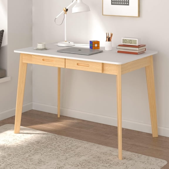 ECACAD Computer Desk with 2 Drawers, 39” Home Office Desk, Writing Study Working Table for Bedroom, White