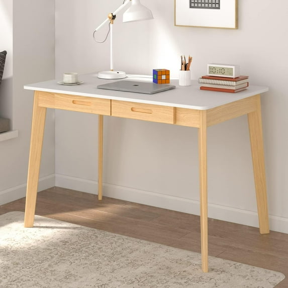 ECACAD Computer Desk with 2 Drawers, 39” Home Office Desk, Writing Study Working Table for Bedroom, White