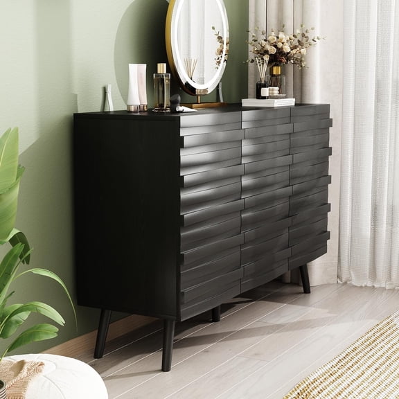 ECACAD Modern Sideboard Buffet Storage Cabinet with 3 Stylish Doors & Adjustable Shelves, 47.2" Kitchen Cupboard Console Cabinet with Solid Legs for Living Room, Entryway, Black