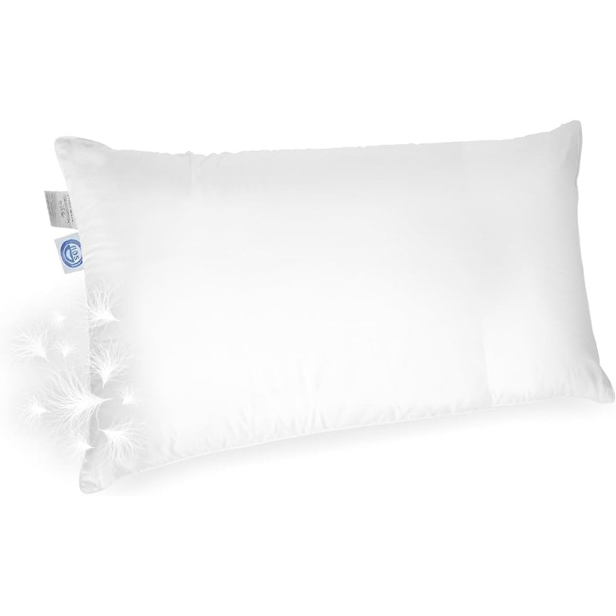 Standard Size Medium White Down Pillow with Cotton Shell