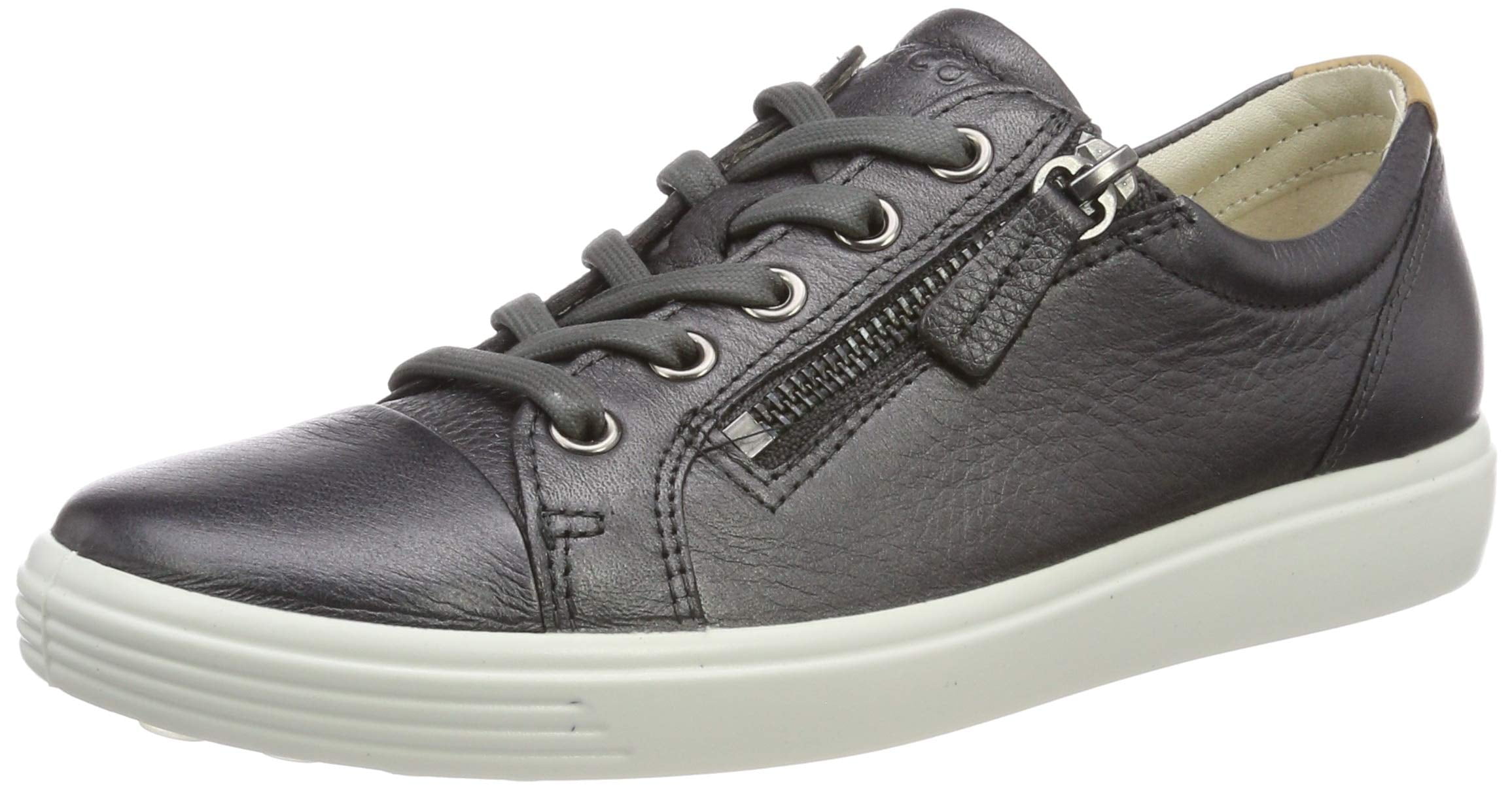 ECCO Women's Soft 7 Low Side Zip Sneaker, Black Dark Shadow Metallic, 12-12.5