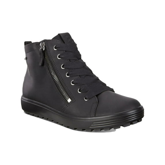 ECCO Womens Black Lace Up Back Pull Tab Warm Lining Waterproof Soft 7 Tred Round Toe Zip-Up Leather Booties 10-10.5