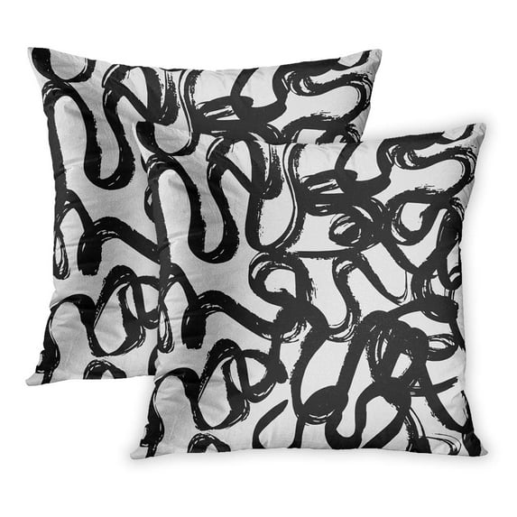 ECCOT Abstract Ink Pattern Black and White Simple Strokes Swoosh Tribal PillowCase Pillow Cover 20x20 inch Set of 2