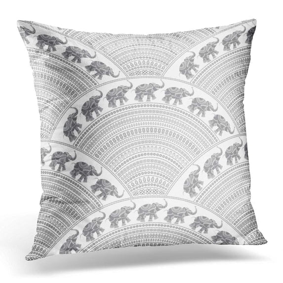 ECCOT Abstract from Small Elephant Grey Silhouette with Ethnic Ornaments on White Regular Fan Shaped Ornamental Pillowcase Pillow Cover Cushion Case 18x18 inch