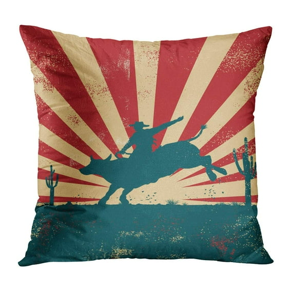 ECCOT American Rodeo Cowboy Riding Bull at Sunrise Country Cow Dusk Man Pillow Case Pillow Cover 16x16 inch
