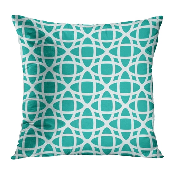 ECCOT Blue Geometrical Geometric Abstract Pattern on Teal Geometry Graphic Grid Line Mesh Pillow Case Pillow Cover 16x16 inch
