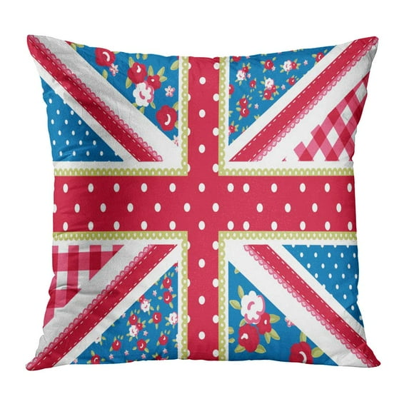 ECCOT Blue London Cute British in Shabby Chic Floral Jack Union Pattern Jubilee England Pillow Case Pillow Cover 16x16 inch