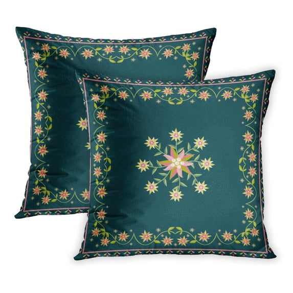 ECCOT Branch Polish Pattern Folk Color Culture Drawing Floral Flower PillowCase Pillow Cover 16x16 inch Set of 2