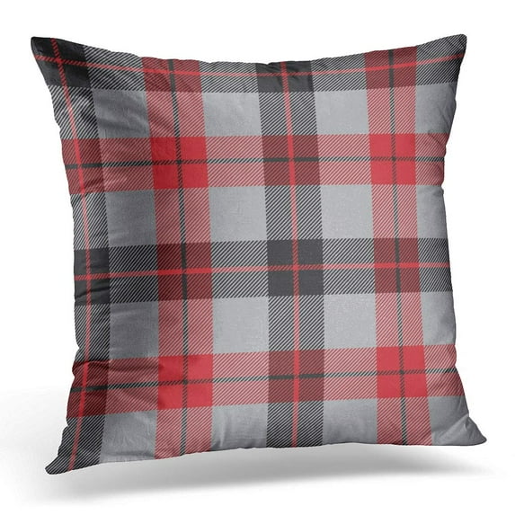 ECCOT Check Tartan Plaid Three Colors Black Red Gray Retro Pillowcase Pillow Cover Cushion Case 18x18 inch