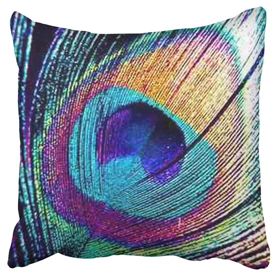 ECCOT Cobalt Emerald Peacock Feather Mysterious Pillow Case Pillow Cover 18x18 inch