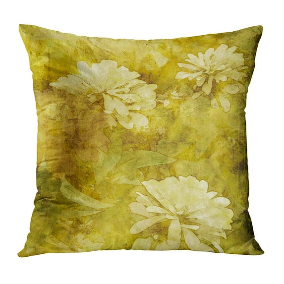 ECCOT Flower Floral Vintage Monochrome Watercolor White Peonies on Old Gold Olive Brown and Green Back Garden Pillow Case Pillow Cover 20x20 inch