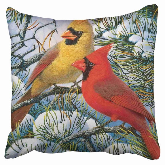 ECCOT Funny Red Cardinal Bird Art Decor Soft Pillow Case Pillow Cover 16x16 inch