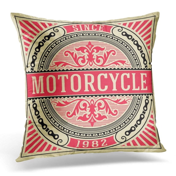 ECCOT Label Vintage Retro Design Motorcycle Border Star Victorian Ephemera Baroque Pillowcase Pillow Cover Cushion Case 20x20 inch