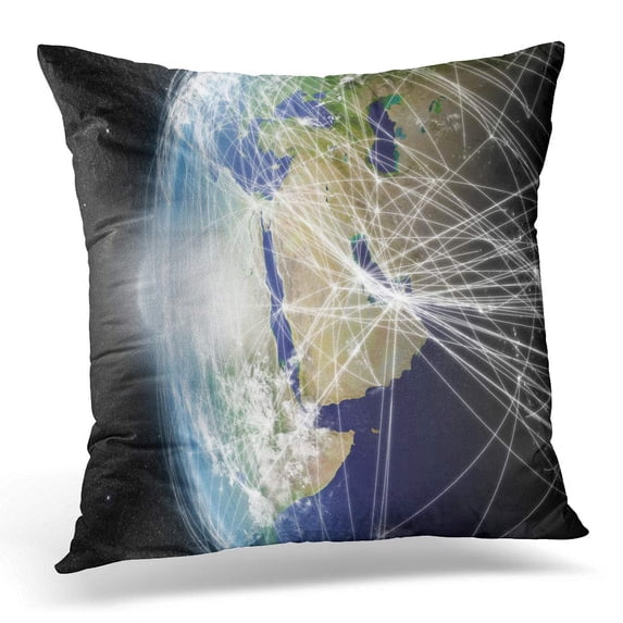 ECCOT Map Middle East Region with Network Representing Major Air Traffic Routes of This Furnished by NASA Globe Pillowcase Pillow Cover Cushion Case 16x16 inch