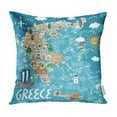 thumbnail image 1 of ECCOT Map of Greece Travel Greek Landmarks Building Plants and Traditional Food Pillow Case Pillow Cover 18x18 inch, 1 of 1