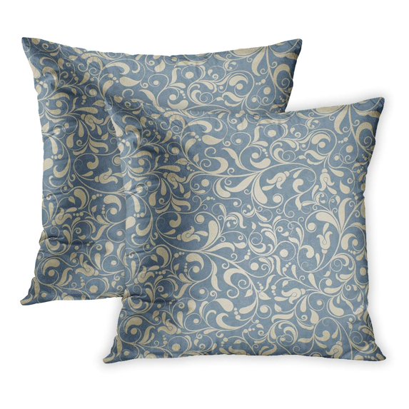 ECCOT Pattern of Gold and Blue Color in The Damascus Baroque Floral Antique Leaf Carpet PillowCase Pillow Cover 20x20 inch Set of 2