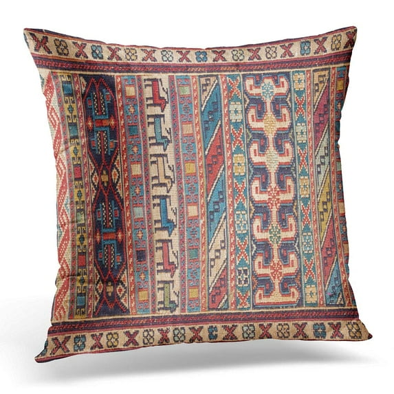 ECCOT Red Assortment Colorful Embroidery Detail Carpet in Istanbul Turkey Close Up Pink Beautiful Pillowcase Pillow Cover Cushion Case 18x18 inch