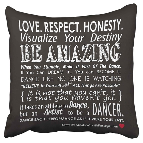 ECCOT Retro Love Respect Honesty Destiny Be Amazing Carries Inspirational Dance Pillow Case Pillow Cover 18x18 inch