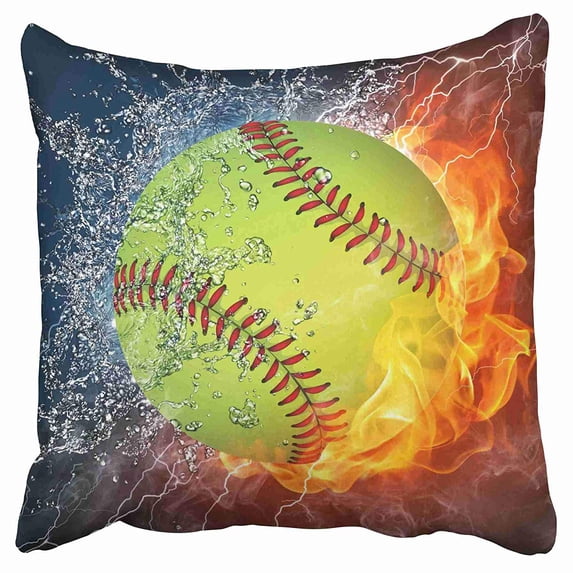 ECCOT Softball Fire and Water Fashion Art Pattern Design Pillow Case Pillow Cover 16x16 inch