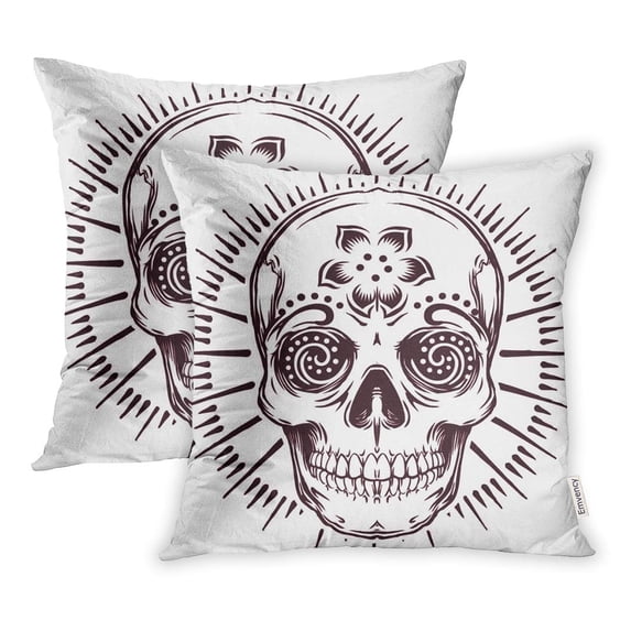 ECCOT Tattoo Sugar Skull Crest Zombie Cross Death Pillowcase Pillow Cover 16x16 inch Set of 2