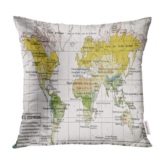 ECCOT Vegetation Zones Old Map by Paul Vidal De Lablache Atlas Classique Librerie Colin Paris Pillow Case Pillow Cover 18x18 inch