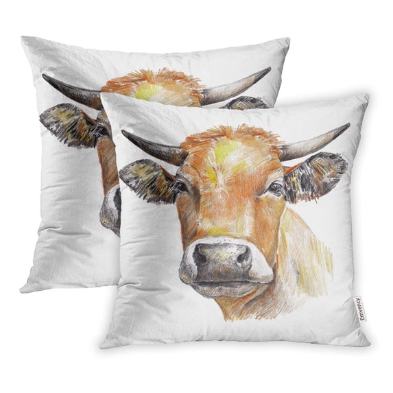 ECCOT Watercolor Agriculture Cow Hand Drawn Pillowcase Pillow Cover 20x20 inch Set of 2