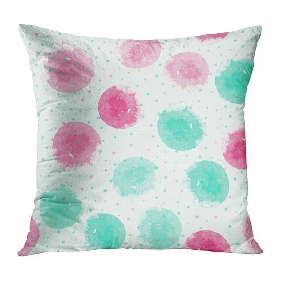 ECCOT Watercolor Blob Abstract Geometric Circles and Mint Pink Dots Modern for Interior Users Baby Girl Blue Pillowcase Pillow Cover Cushion Case 16x16 inch