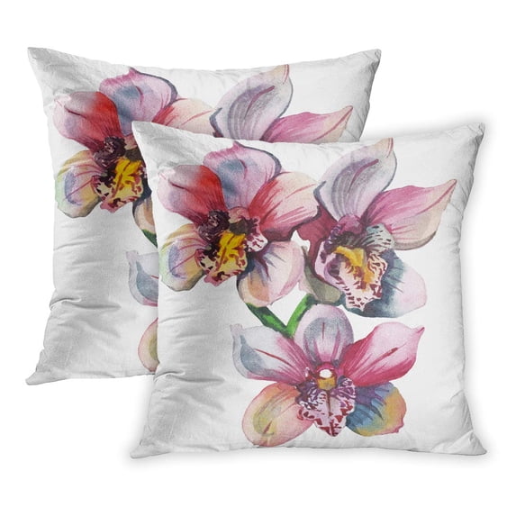 ECCOT Watercolor Flower Pink Orchid Purple Sketch Beautiful Drawing Hand Beauty PillowCase Pillow Cover 18x18 inch Set of 2